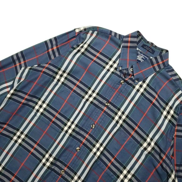 Burberrys of London 1980s L/S Novacheck Button up - Blue (L/XL) Vintage USA - Picture 2 of 4